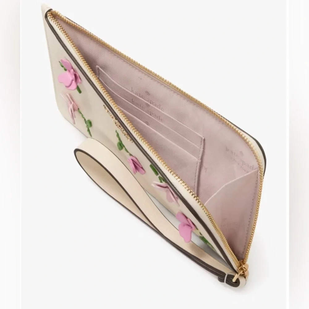 NWT Kate Spade Lucy Applique Medium L-Zip Wristlet